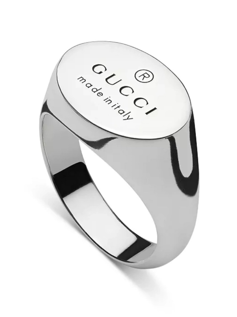 size 19 US 8.75 Gucci Trademark Oval Signet Ring Sterling Silver 925